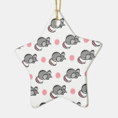 Schattigee muis, muizen, roze en witte polka stipp keramisch ornament (Links)