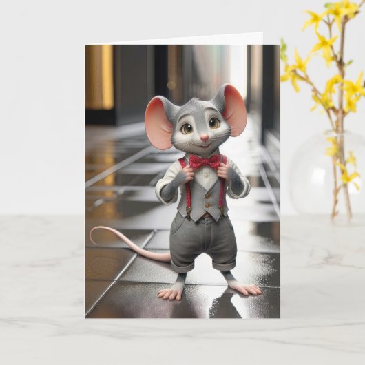 Schattigee muis om ouder te worden kaart (Gele Bloem)