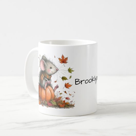 Schattigee muis op een pompoen herfstesthetiek koffiemok (Voorkant links)