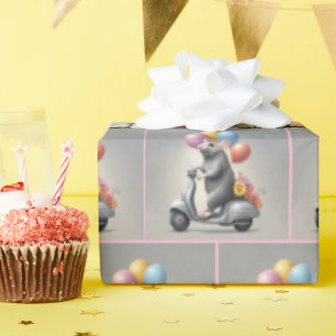 Schattigee muis op een scooter cadeaupapier