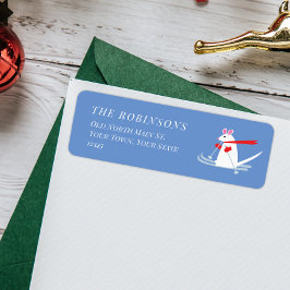 Schattigee Muis op ski's Kerstmis Mr. Mouski Etiket