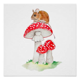 Schattigee muis op vlieg agarische waterverf perfect poster