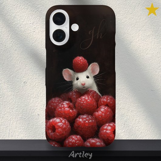 Schattigee Muis Peeking Raspberry Painting Aangepa Case-Mate iPhone Case