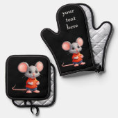 Schattigee muis personaliseer wijzigingstekst, naa ovenwant & pannenlap set (Voorkant / Achterkant)