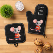 Schattigee muis personaliseer wijzigingstekst, naa ovenwant & pannenlap set (Top down)