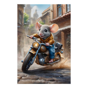 Schattigee Muis Rijden op een Motorcycle Perfect Poster