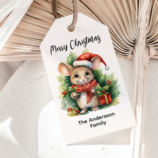 Schattigee Muis Rode Santa Hat Kerstmis Vakantie N Cadeaulabel