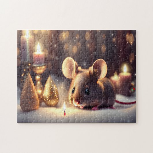 Schattigee muis viert kerst legpuzzel (Horizontaal)