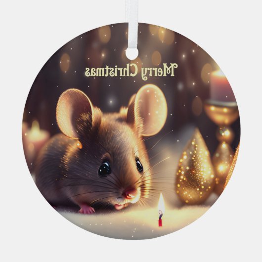 Schattigee muis viert kerst, op maat glas ornament (Achterkant)