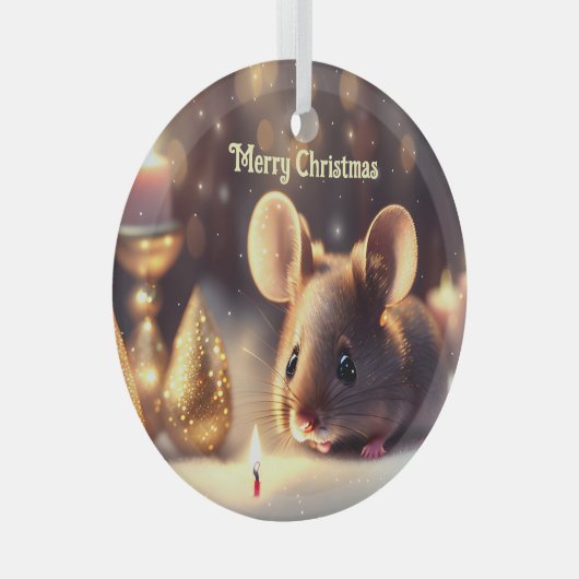 Schattigee muis viert kerst, op maat glas ornament (Voorkant Rechts)
