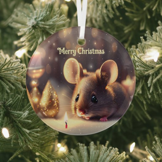 Schattigee muis viert kerst, op maat glas ornament (Insitu)