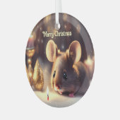 Schattigee muis viert kerst, op maat glas ornament (Voorkant links)