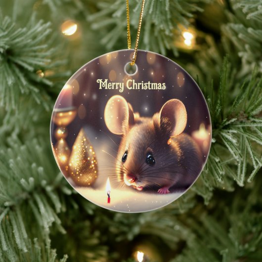 Schattigee muis viert kerst, op maat keramisch ornament (Boom)