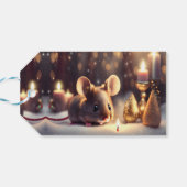 Schattigee muis viert kerstgewoonte cadeaulabel (Achterkant Horizontaal)