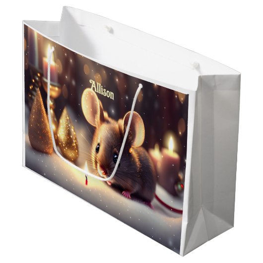 Schattigee muis viert Kerstmis - aangepast Groot Cadeauzakje (Voorkant Gekanteld)