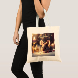 Schattigee muis viert Kerstmis - aangepast Tote Bag