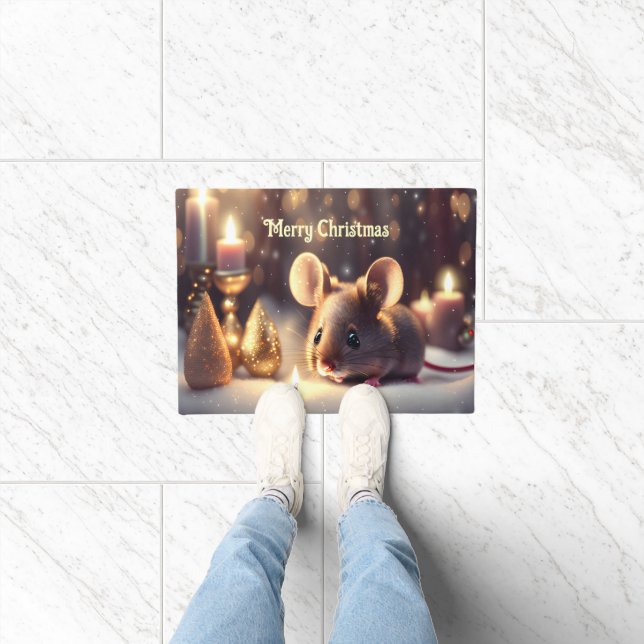 Schattigee muis viert Kerstmis - Deurmat (Binnen)