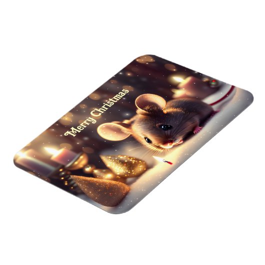 Schattigee muis viert Kerstmis - Magneet (Linkerzijde)