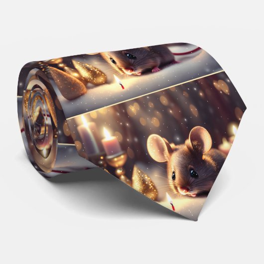 Schattigee muis viert Kerstmis - Stropdas (Opgerold)