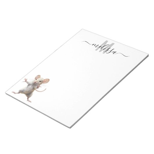 Schattigee Muis Waterverf Monogram Naam Notitieblo Notitieblok (Schuin)