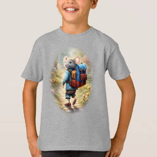 Schattigee muisjongen op weg naar school, aangepas t-shirt
