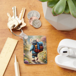 Schattigee muisjongen op weg naar school, geperson sleutelhanger