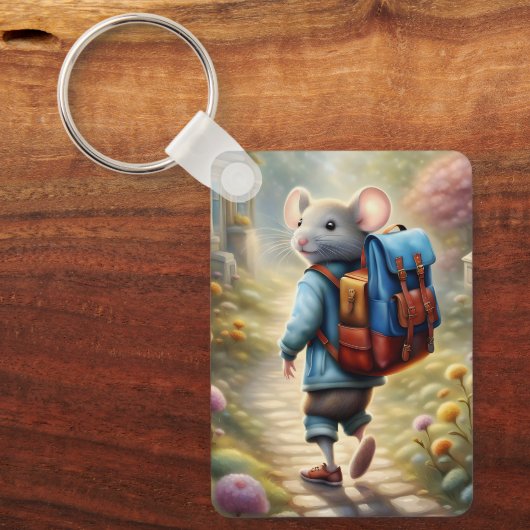 Schattigee muisjongen op weg naar school, geperson sleutelhanger (Voorkant)