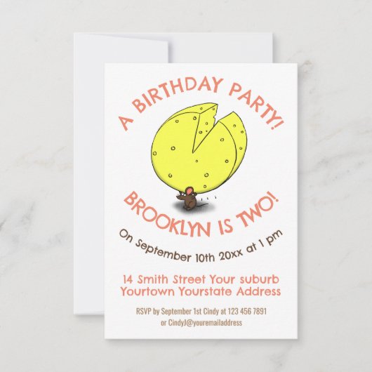 Schattigee Muiskaas Verjaardag cartoon Uitnodiging (Voorkant)