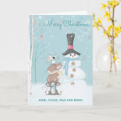 Schattigee Muizen en Snowman Custom Typografie Kaart (Gele Bloem)