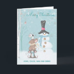 Schattigee Muizen en Snowman Custom Typografie Kaart<br><div class="desc">Een leuk ontwerp van drie schattige muizen die een sneeuwpop bouwen. Volledig aanpasbare typografie.</div>