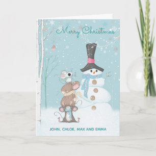 Schattigee Muizen en Snowman Custom Typografie Kaart