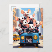 Schattigee muizen in de bus briefkaart (Voorkant / Achterkant)