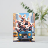 Schattigee muizen in de bus briefkaart (Staand voorkant)