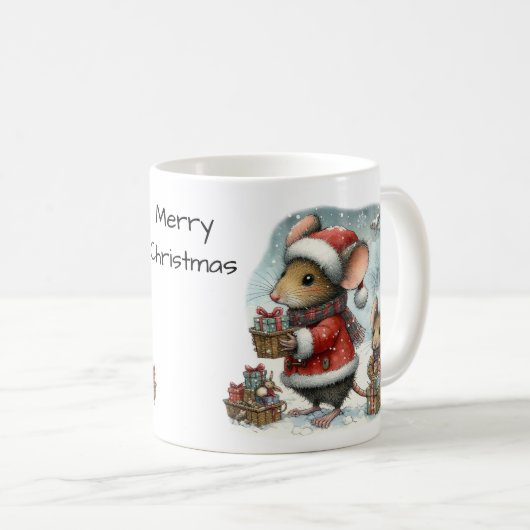 Schattigee muizen met ingepakte cadeaus Santa Hat Koffiemok (Voorkant rechts)