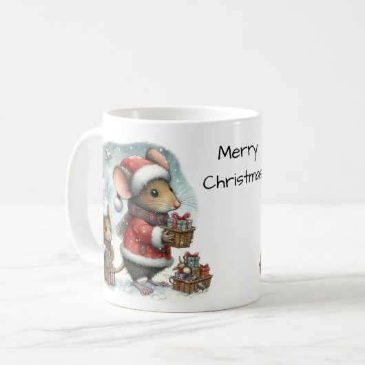 Schattigee muizen met ingepakte cadeaus Santa Hat Koffiemok (Voorkant links)