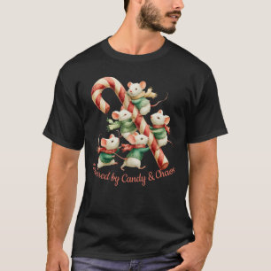 Schattigee muizen met snoepriet kerstkunst t-shirt