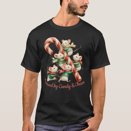 Schattigee muizen met snoepriet kerstkunst t-shirt (Voorkant)