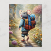 Schattigee muizenjongen op weg naar school, gewoon briefkaart (Voorkant)