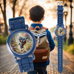 Schattigee muizenjongen op weg naar school horloge<br><div class="desc">Dit horloge is voorzien van een schattige muis jongen op weg naar school - het perfecte cadeau voor alle jongens!</div>
