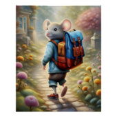 Schattigee muizenjongen op weg naar school, perfect poster (Voorkant)