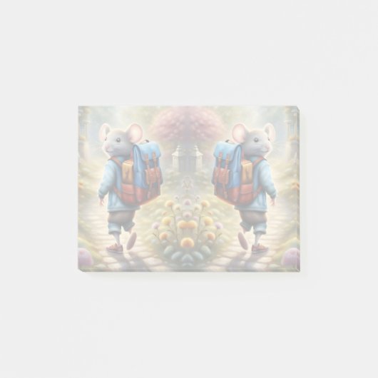 Schattigee muizenjongen op weg naar school, post-it® notes (Voorkant)