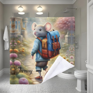 Schattigee muizenjongen op weg naar school, washandje