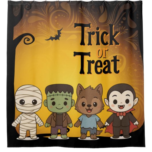 Schattigee mummie, Frankenstein, Dracula, weerwolf Douchegordijn (Voorkant)
