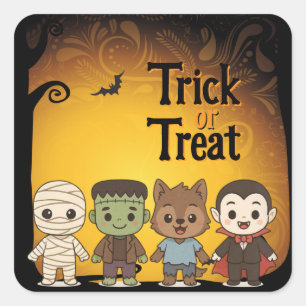 Schattigee mummie, Frankenstein, Dracula, weerwolf Vierkante Sticker