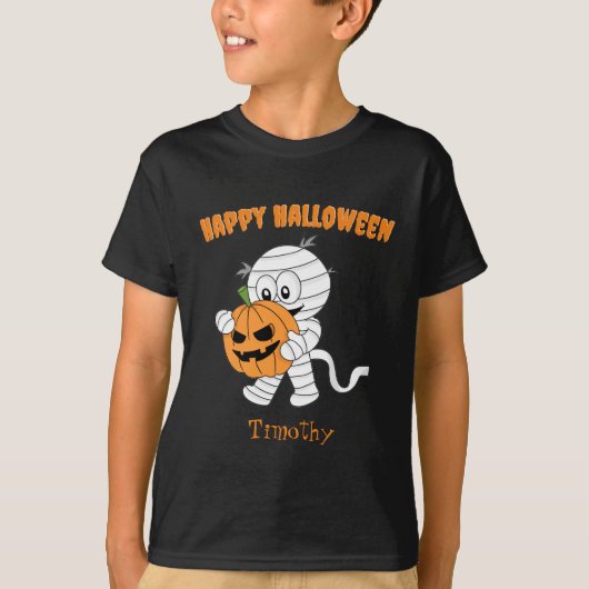 Schattigee mummie lopen met Halloween pompoen Kind T-shirt (Voorkant)