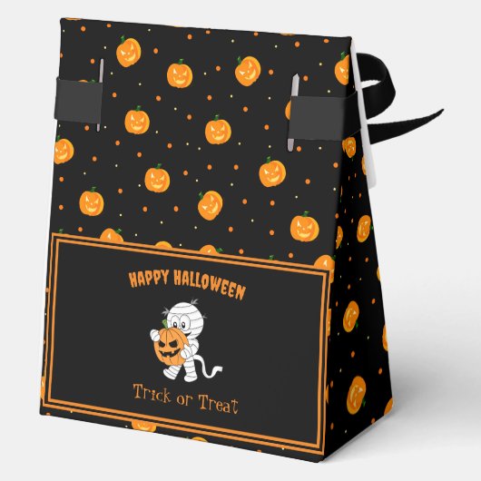 Schattigee mummie met Jack-o'-Lantern Patroon Hall Bedankdoosjes (Achterkant)