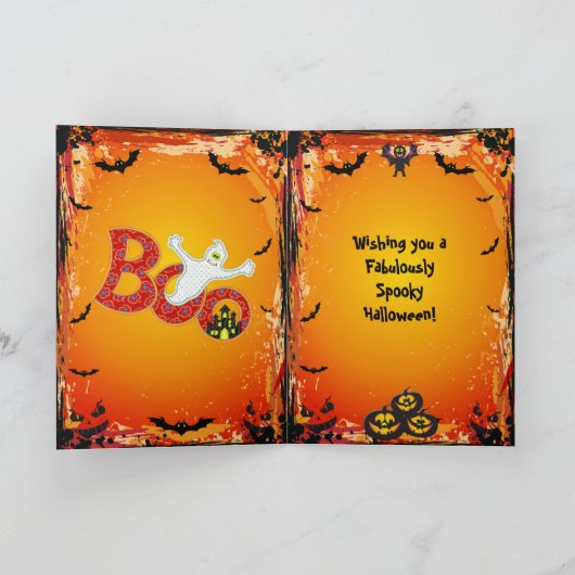 Schattigee Mummy, Bats & Castle Halloween Kaart (Binnen)