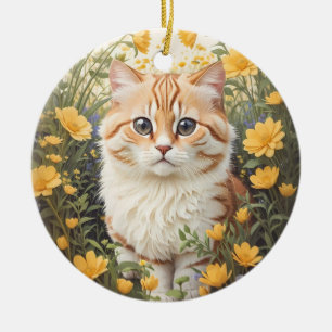 Schattigee Munchkin kat en boterbloem Keramisch Ornament