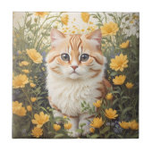 Schattigee Munchkin kat en boterbloem Tegeltje (Voorkant)