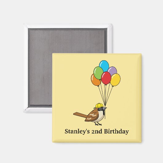 Schattigee Mus met Ballonnen Verjaardag | personal Magneet (Voorkant / Achterkant)